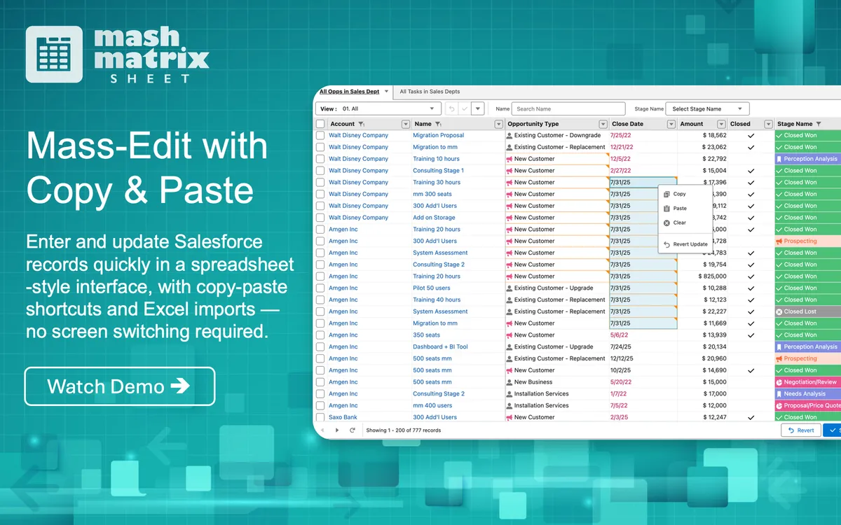 Mashmatrix Sheet — screenshot from the Salesforce AppExchange listing