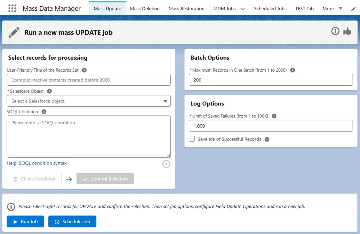 Mass Data Manager — screenshot from the Salesforce AppExchange listing