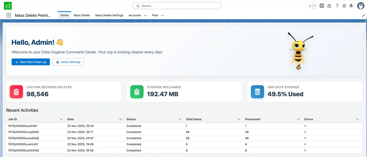 Mass Delete Premium — screenshot from the Salesforce AppExchange listing