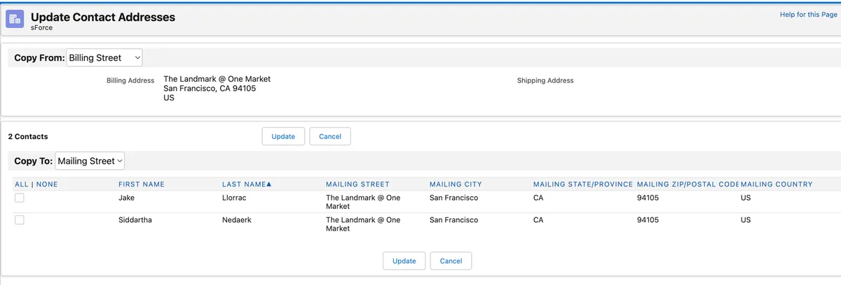 Mass Update Contacts 2 — screenshot from the Salesforce AppExchange listing