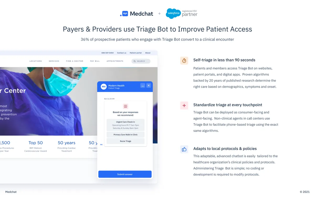 Medchat Triage Bot — screenshot from the Salesforce AppExchange listing
