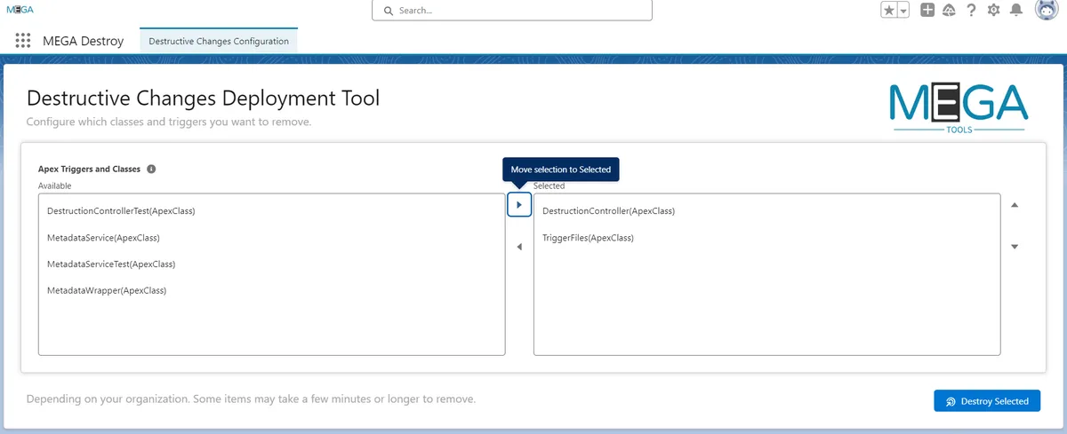 MEGA Destroy — screenshot from the Salesforce AppExchange listing