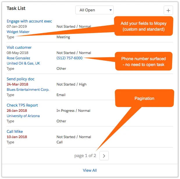 Mopsy - View Your Tasks — screenshot from the Salesforce AppExchange listing