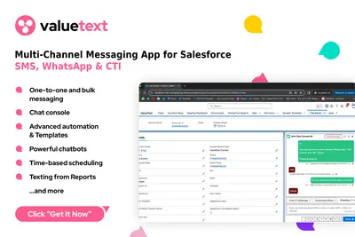 Native Salesforce SMS, WhatsApp, WebChat, AI Agents and Chatbots - ValueText for Salesforce — screenshot
