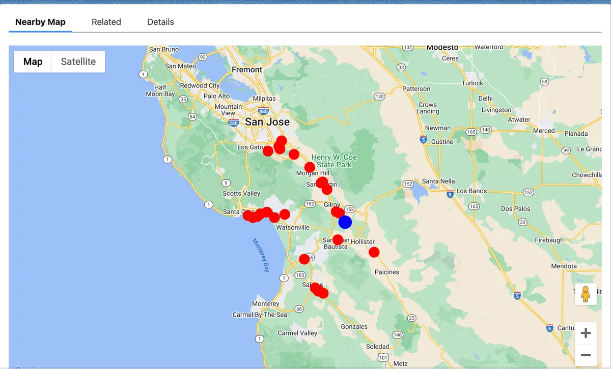 Nearby Map — screenshot from the Salesforce AppExchange listing