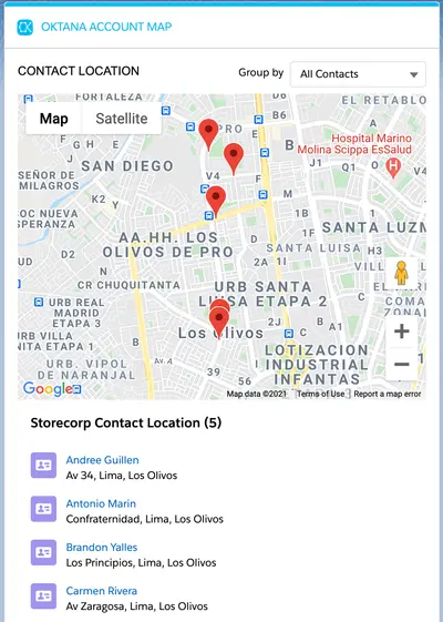 Oktana Account Map for Salesforce — screenshot