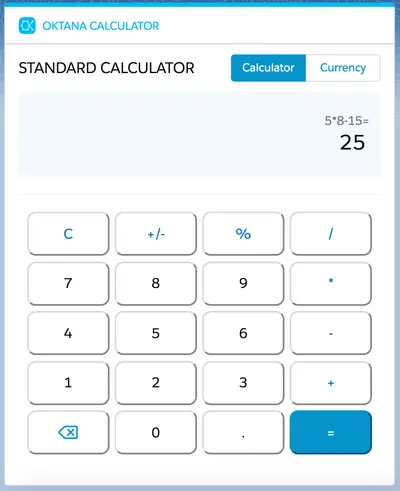 Oktana Calculator and Currency Converter for Salesforce — screenshot