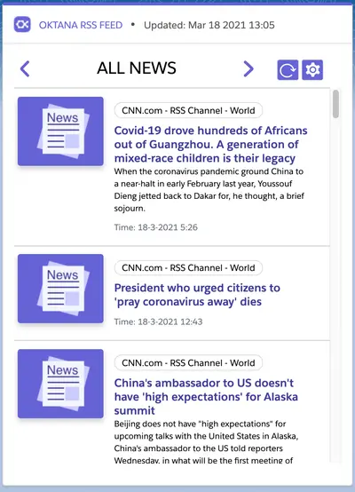 Oktana RSS Feed for Salesforce — screenshot