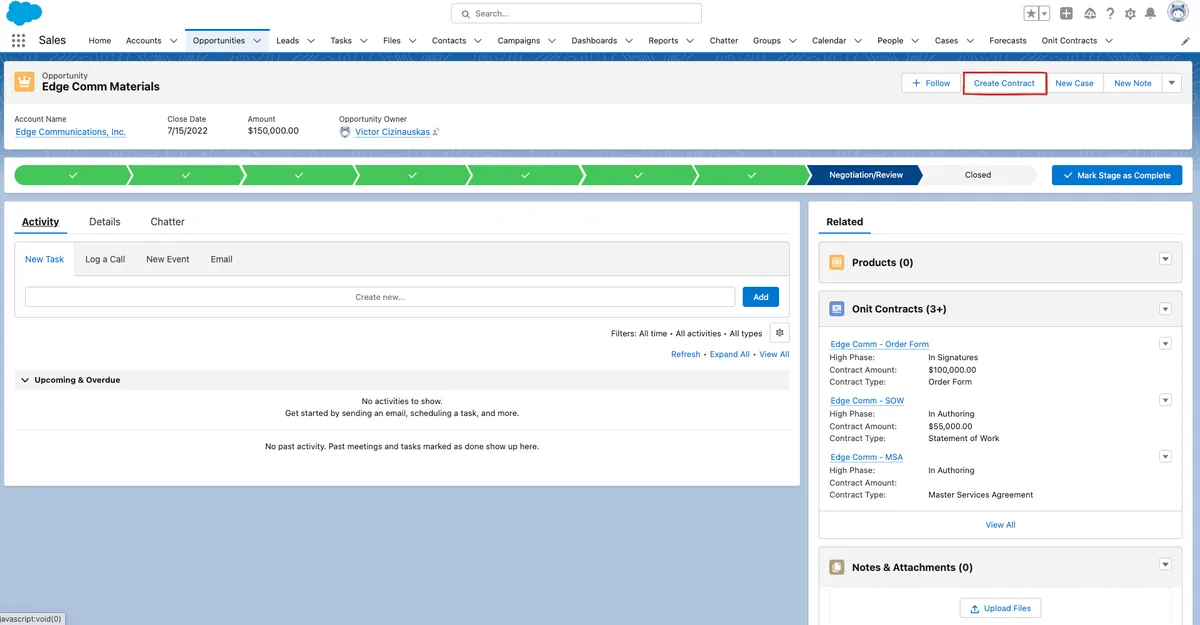 OnitX Contract Lifecycle Management — screenshot from the Salesforce AppExchange listing