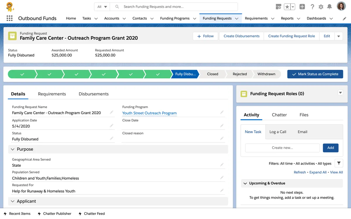Outbound Funds Module — screenshot from the Salesforce AppExchange listing