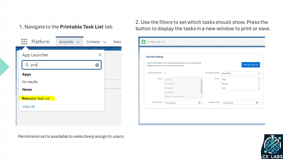 Print Task Lists — screenshot from the Salesforce AppExchange listing