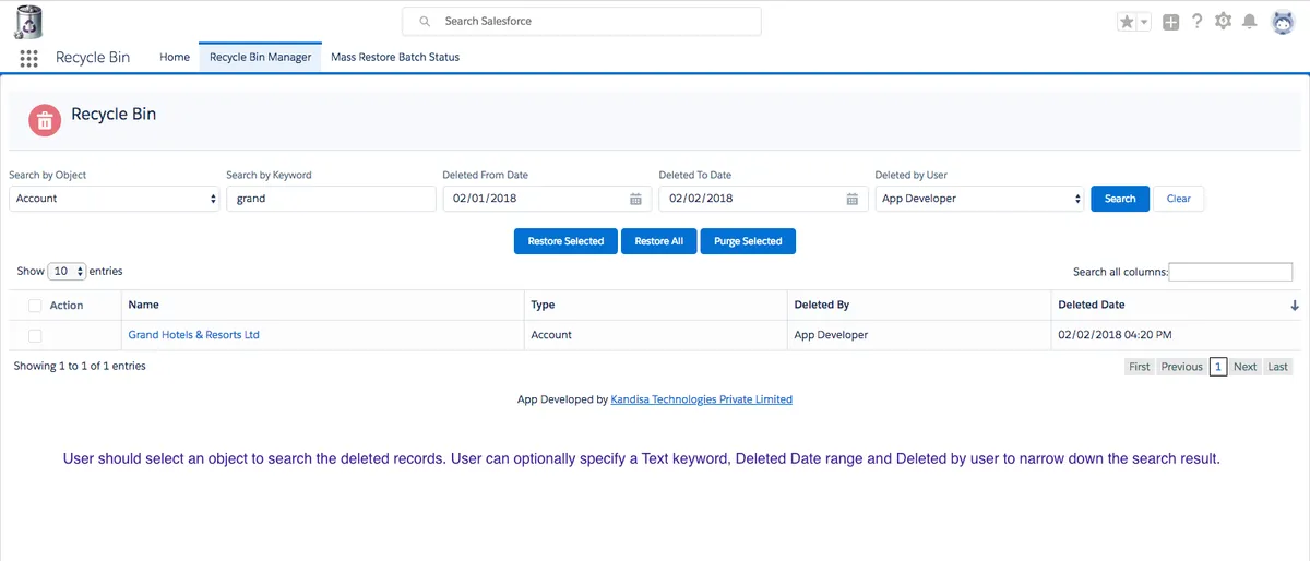 Recycle Bin Manager — screenshot from the Salesforce AppExchange listing