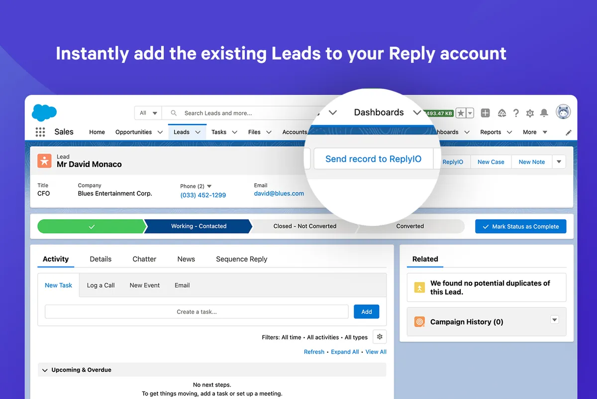 Reply Plugin for Salesforce — screenshot from the Salesforce AppExchange listing