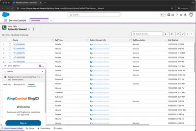RingCentral RingCX｜Salesforce Voice BYOT | Contact Center | Live Transcription for Salesforce — screenshot