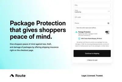 Route | Package Protection, Instant Resolution Cartridge for B2C Commerce for Salesforce — screenshot