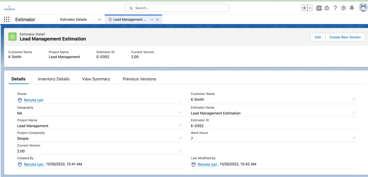 Salesforce Estimator — screenshot from the Salesforce AppExchange listing