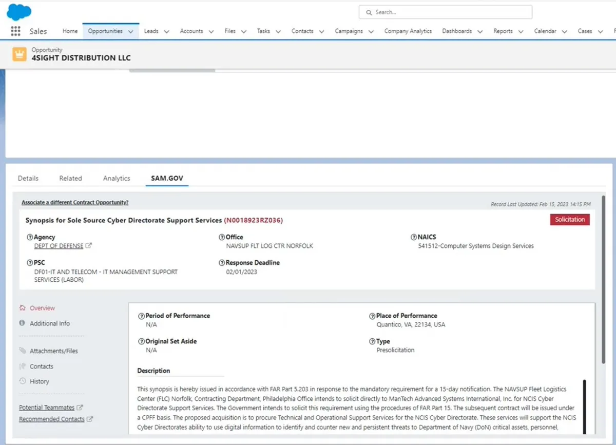 SAM.gov Connector — screenshot from the Salesforce AppExchange listing
