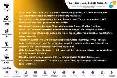 Satrang Drag, Drop & Upload Files to Amazon S3 (Backup Files) for Salesforce — screenshot