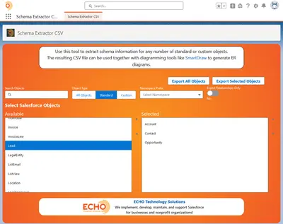 Schema Extractor CSV for Salesforce — screenshot