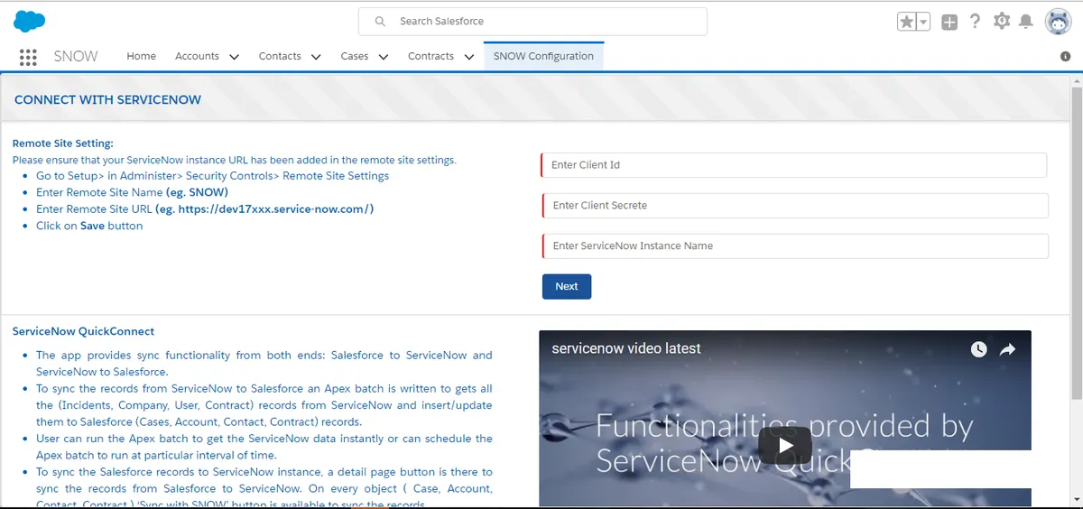 ServiceNow QuickConnect — screenshot from the Salesforce AppExchange listing