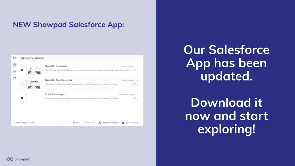 Showpad Enablement Operating System® (eOS) — screenshot from the Salesforce AppExchange listing