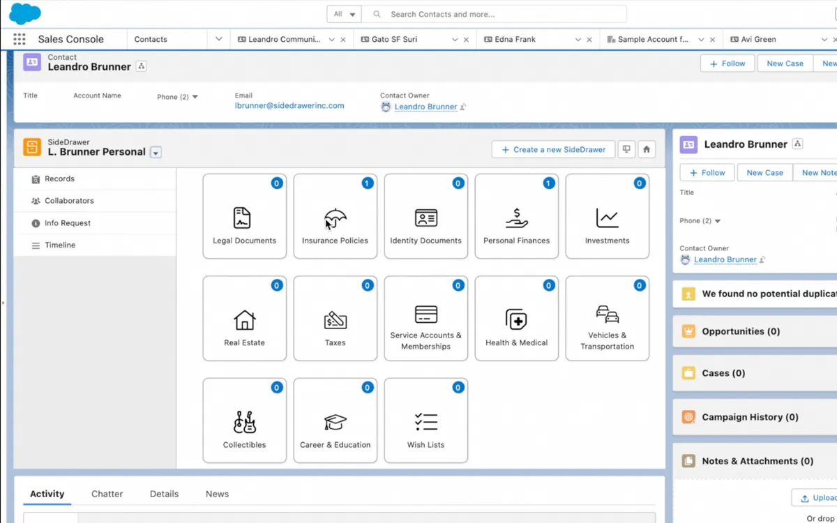 SideDrawer Connector — screenshot from the Salesforce AppExchange listing