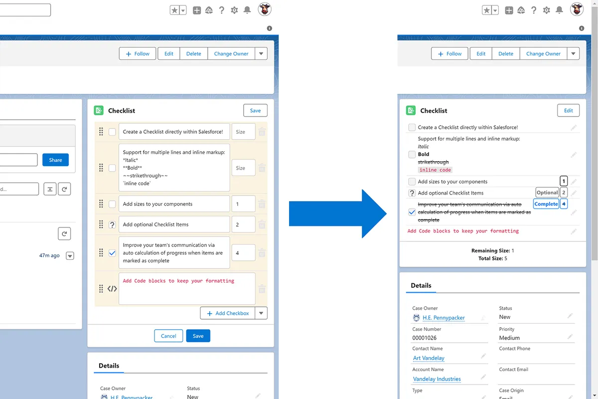 Simple Sizing Checklist — screenshot from the Salesforce AppExchange listing
