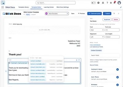 Sliick Docs - FREE Native Salesforce Document Generator & eSignature (PDF, Docx) for Salesforce — screenshot