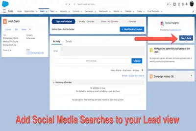 Social Insights from iEnterprises for Salesforce — screenshot