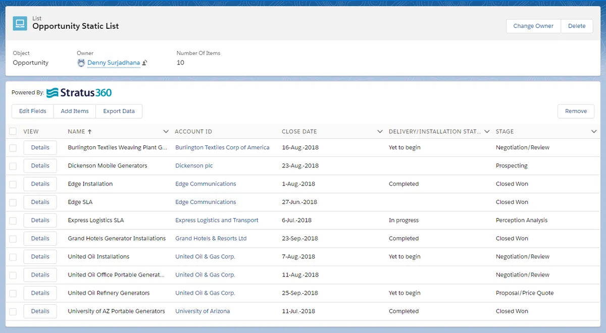 Static List — screenshot from the Salesforce AppExchange listing
