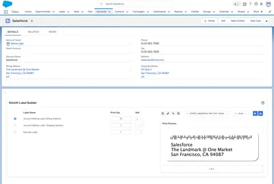 StickIt! - Label Building & Printing for Dymo Printers for Salesforce — screenshot
