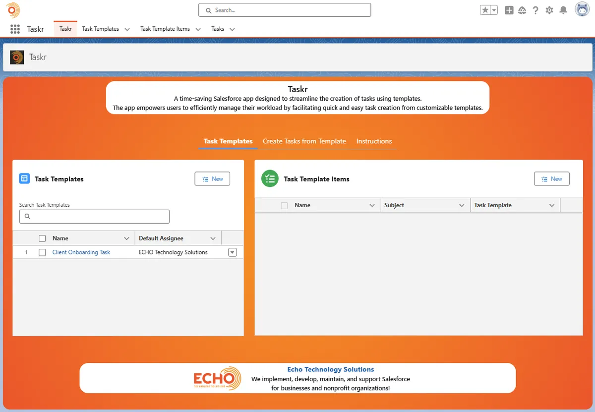 Taskr — screenshot from the Salesforce AppExchange listing
