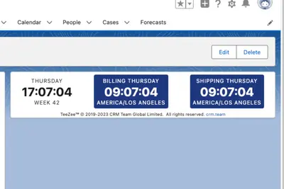 TeeZee™ TimeZones Live Local Time & Week Numbers for Leads, Accounts & Contacts for Salesforce — screenshot