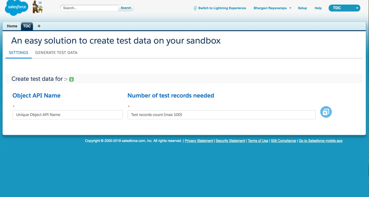 Test Data Creator — screenshot from the Salesforce AppExchange listing
