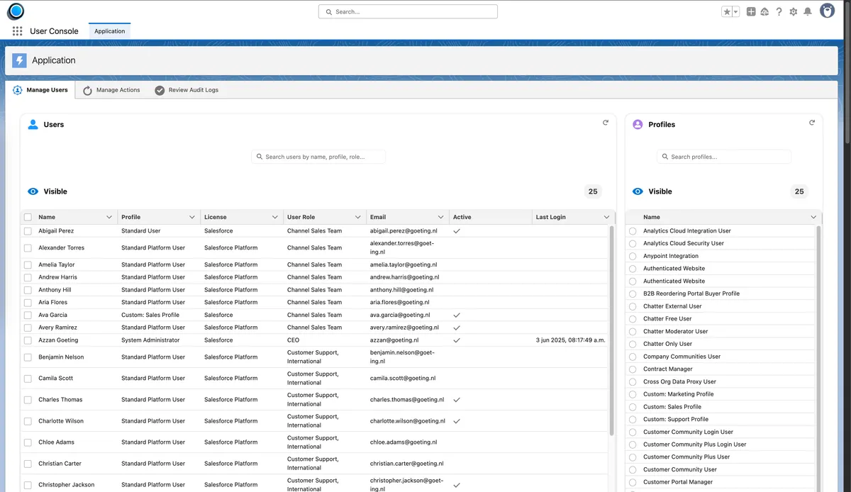 User Console — screenshot from the Salesforce AppExchange listing