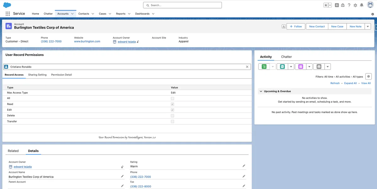 User Record Permission — screenshot from the Salesforce AppExchange listing