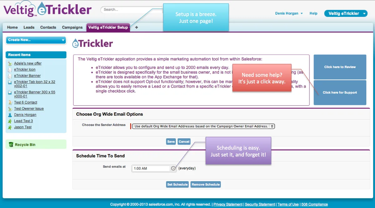 Veltig eTrickler — screenshot from the Salesforce AppExchange listing