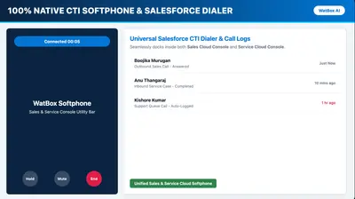 WatBox - Telephony | AI Voice | CTI Dialer for Salesforce | Twilio for Salesforce — screenshot