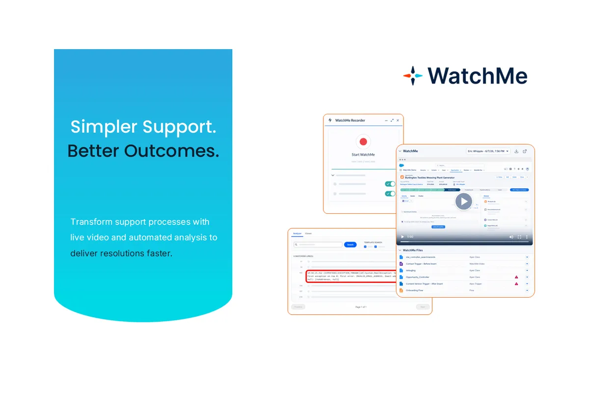WatchMe Video Support — screenshot from the Salesforce AppExchange listing