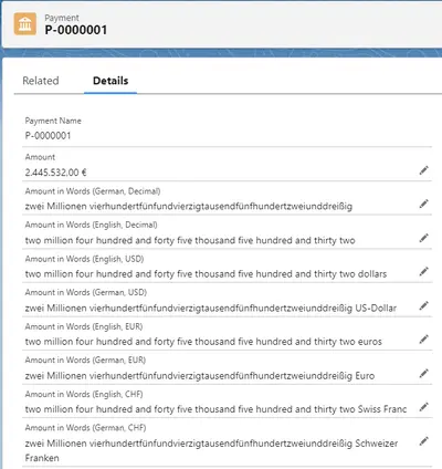 Wordify Numbers for Salesforce — screenshot