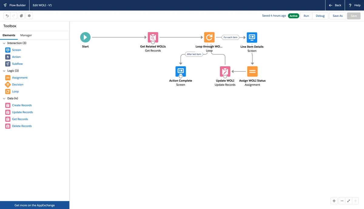 Work Order Utility Flow — screenshot from the Salesforce AppExchange listing