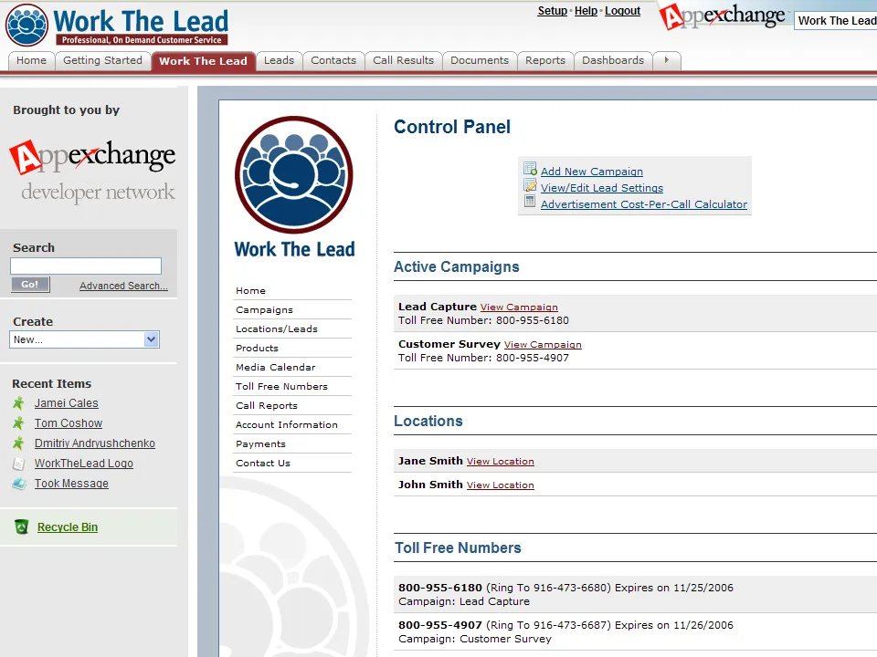 Work The Lead — screenshot from the Salesforce AppExchange listing