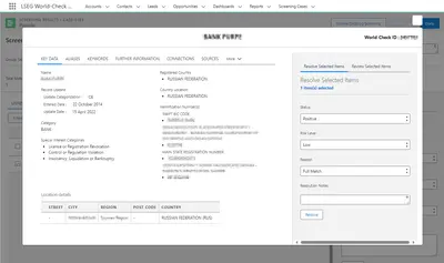 World-Check Customer Risk Screener for Salesforce — screenshot