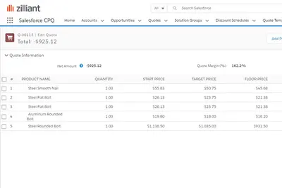 Zilliant CPQ Connector for Salesforce — screenshot