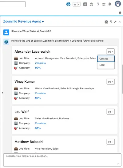 ZoomInfo Revenue Agent for Agentforce for Salesforce — screenshot