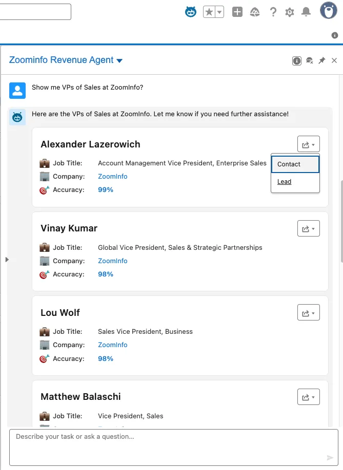 ZoomInfo Revenue Agent for Agentforce — screenshot from the Salesforce AppExchange listing